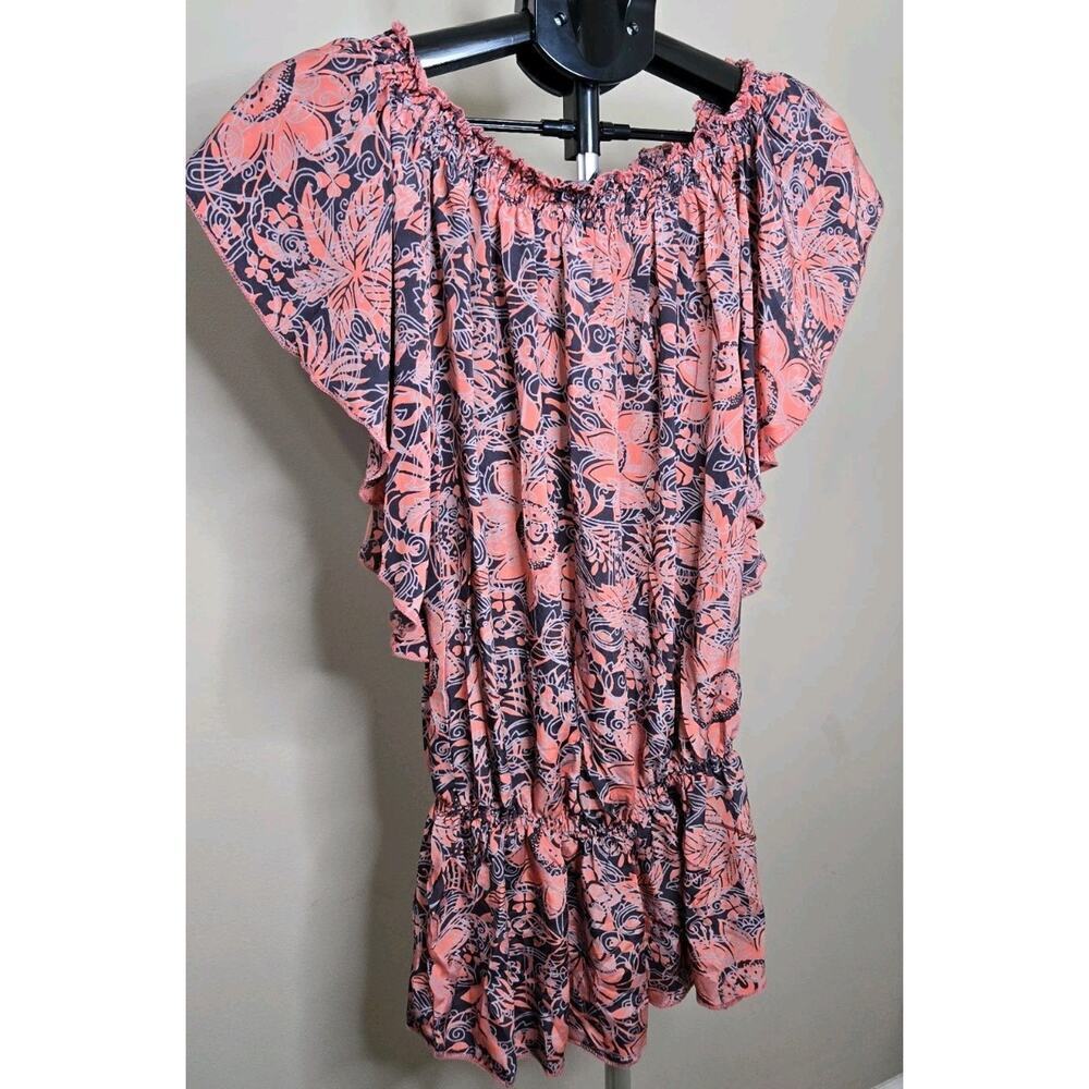 Karma Highway Womens Floral Ruffled Blouse Burnt Orange One Size
